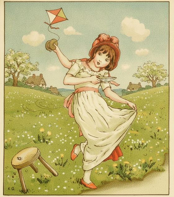 Little Miss Muffet — flying a kite, same character